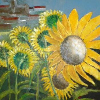 Painting titled "Les tournesols" by Philippe Allier, Original Artwork, Oil