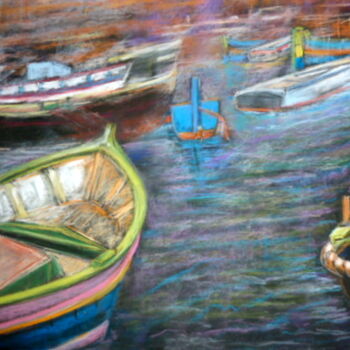 Dessin intitulée "Port à Malte" par Philippe Allier, Œuvre d'art originale, Pastel