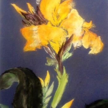 Dessin intitulée "Iris jaune" par Philippe Allier, Œuvre d'art originale, Pastel