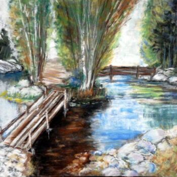 Рисунок под названием "Les ponts" - Philippe Allier, Подлинное произведение искусства, Пастель
