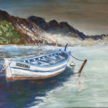 Peinture intitulée "La barque sur un la…" par Philippe Allier, Œuvre d'art originale, Pastel