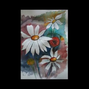 Painting titled "Marguerites" by Philippe Allier, Original Artwork, Watercolor