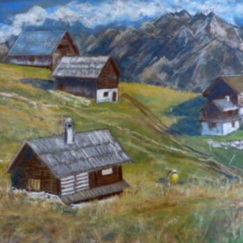 Drawing titled "Les chalets de Furf…" by Philippe Allier, Original Artwork, Pastel
