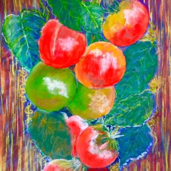 Tekening getiteld "Grappes de tomates." door Philippe Allier, Origineel Kunstwerk, Pastel