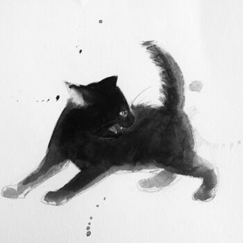 Drawing titled "Chat dynamique 0018" by Philippe Alliet, Original Artwork, Ink