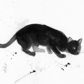 Drawing titled "Chat dynamique 0034" by Philippe Alliet, Original Artwork, Ink