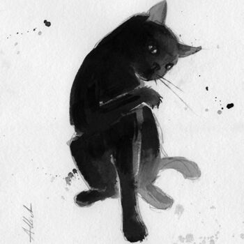Drawing titled "Chat dynamique 0034…" by Philippe Alliet, Original Artwork, Ink