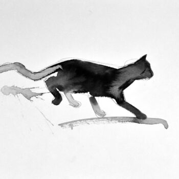 Drawing titled "Chat dynamique 0040" by Philippe Alliet, Original Artwork, Ink