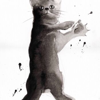 Drawing titled "Chat dynamique 044" by Philippe Alliet, Original Artwork, Ink