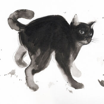 Drawing titled "Chat dynamique 0046" by Philippe Alliet, Original Artwork, Ink