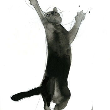Drawing titled "Chat dynamique 0069" by Philippe Alliet, Original Artwork, Ink