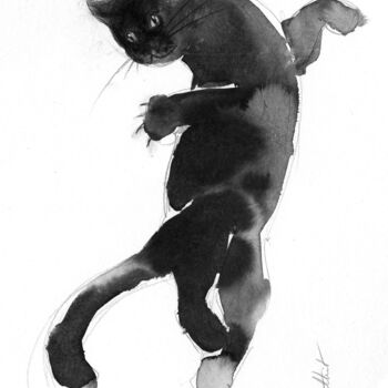 Drawing titled "Chat dynamique 070" by Philippe Alliet, Original Artwork, Ink