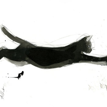 Dessin intitulée "Chat dynamique 072" par Philippe Alliet, Œuvre d'art originale, Encre
