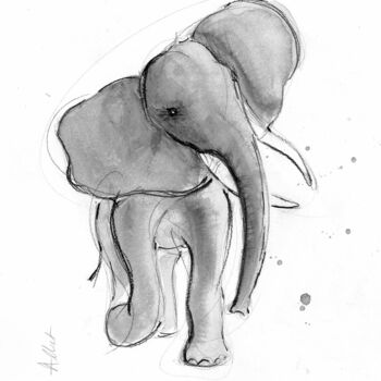 Dessin intitulée "Éléphant danseur" par Philippe Alliet, Œuvre d'art originale, Encre