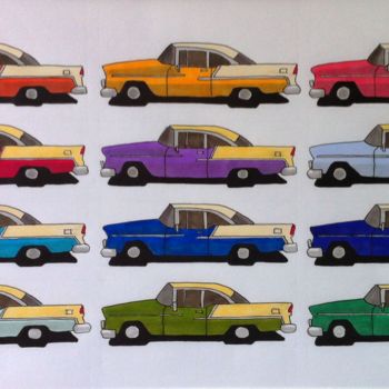 Pintura titulada "12 chevrolets 1955" por Philippe Barluet, Obra de arte original, Otro