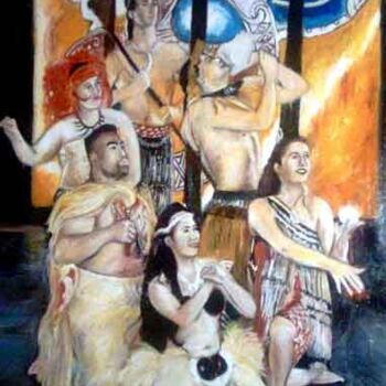 Painting titled "les six maoris" by Philippe Bayle (chatinspire), Original Artwork