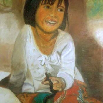 Painting titled "enfant souriante" by Philippe Bayle (chatinspire), Original Artwork, Other