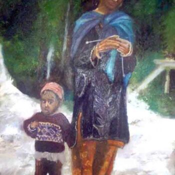 Painting titled "l'enfant et sa mère" by Philippe Bayle (chatinspire), Original Artwork, Other