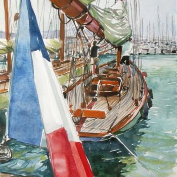 Peinture intitulée "voilier à quai réga…" par Philippe Brobeck, Œuvre d'art originale, Aquarelle