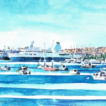 Painting titled ""Ajaccio le port aq…" by Philippe Brobeck, Original Artwork, Watercolor