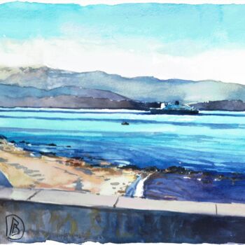 Peinture intitulée ""Ferry à l'entrée d…" par Philippe Brobeck, Œuvre d'art originale, Aquarelle