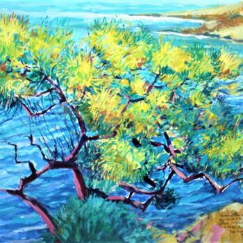 「" L'arbre au bord "」というタイトルの絵画 Philippe Brobeckによって, オリジナルのアートワーク, グワッシュ水彩画