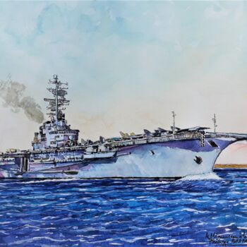 Painting titled "" le PA Clémenceau…" by Philippe Brobeck, Original Artwork, Watercolor
