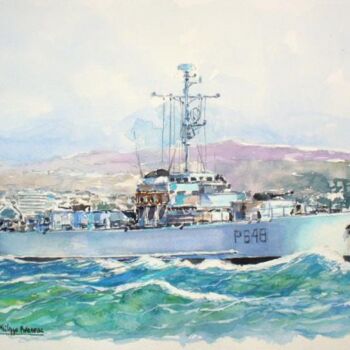 Painting titled "l'escorteur côtier…" by Philippe Brobeck, Original Artwork, Watercolor