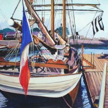 Painting titled ""goélette au ponton…" by Philippe Brobeck, Original Artwork, Gouache