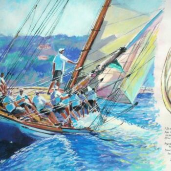 Peinture intitulée "le voilier et la co…" par Philippe Brobeck, Œuvre d'art originale, Gouache