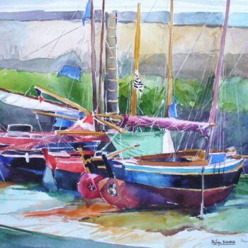 Painting titled ""petites barques Br…" by Philippe Brobeck, Original Artwork, Watercolor