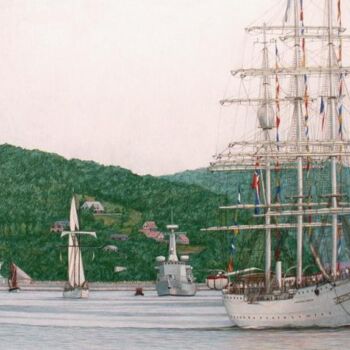 Peinture intitulée ""navires sur la Sei…" par Philippe Brobeck, Œuvre d'art originale, Autre