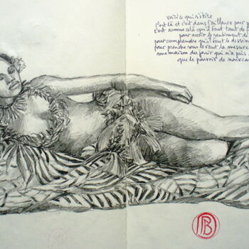 Dessin intitulée ""Jeune tahitienne a…" par Philippe Brobeck, Œuvre d'art originale, Crayon