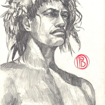 Dessin intitulée ""Jeune tahitien"" par Philippe Brobeck, Œuvre d'art originale, Crayon