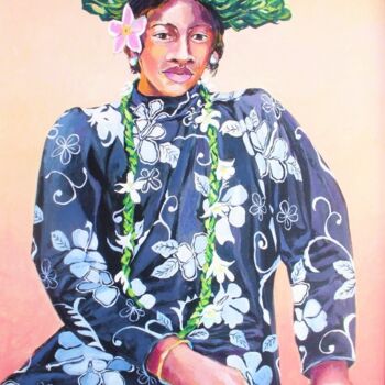 Painting titled ""Tahitienne au chap…" by Philippe Brobeck, Original Artwork, Acrylic