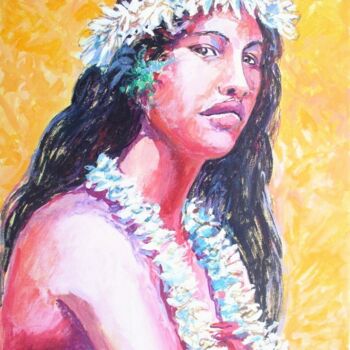 Painting titled ""Tahitienne au coll…" by Philippe Brobeck, Original Artwork, Acrylic
