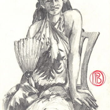 图画 标题为“"Tahitienne à l'éve…” 由Philippe Brobeck, 原创艺术品, 铅笔