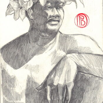 Drawing titled ""Tahitien accoudé"" by Philippe Brobeck, Original Artwork, Pencil