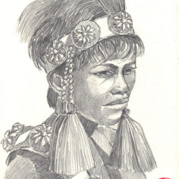 Drawing titled ""Jeune Tahitien en…" by Philippe Brobeck, Original Artwork, Pencil