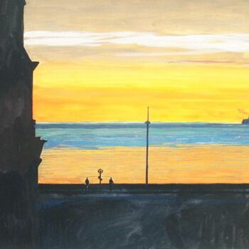 Painting titled "Ferry au couchant D…" by Philippe Brobeck, Original Artwork, Gouache