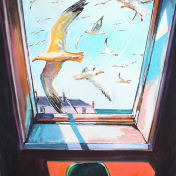 Schilderij getiteld "les goelands de la…" door Philippe Brobeck, Origineel Kunstwerk, Gouache