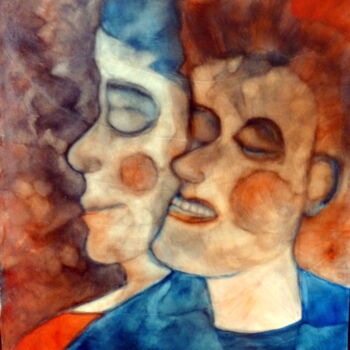 Painting titled "les deux endormis" by Philippe Butto, Original Artwork, Gouache Mounted on Wood Stretcher frame