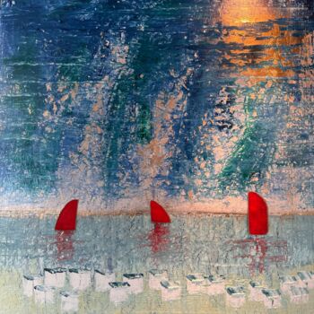 Painting titled "Les Voiles Rouges" by Philippe Ceulemans, Original Artwork, Oil