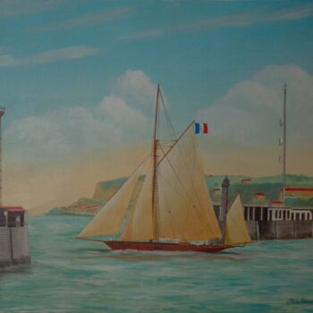 Painting titled "Sortie d'un yacht a…" by Philippe Conrad, Original Artwork, Acrylic Mounted on Wood Panel