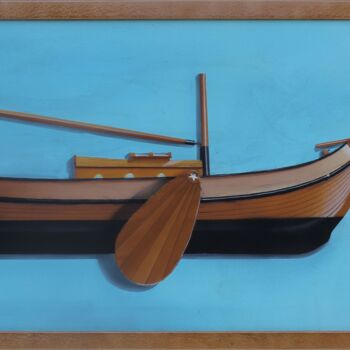 Painting titled "Péniche hollandaise" by Philippe Conrad, Original Artwork, Acrylic Mounted on Wood Panel