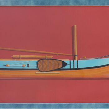 Painting titled "Une Péniche holland…" by Philippe Conrad, Original Artwork, Acrylic Mounted on Wood Panel