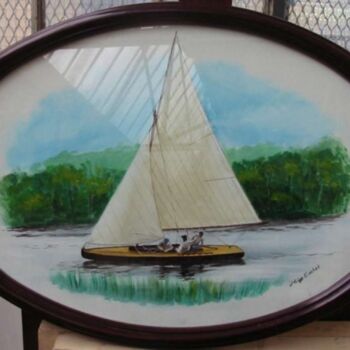 Painting titled ""Belouga" on river…" by Philippe Conrad, Original Artwork, Oil