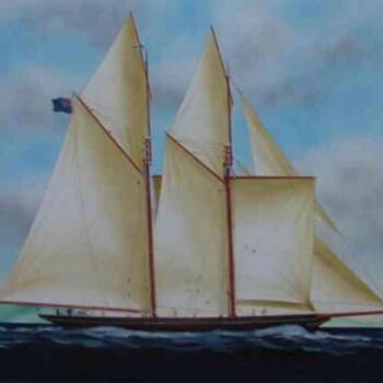 「Schooner "Cambria"」というタイトルの絵画 Philippe Conradによって, オリジナルのアートワーク, オイル