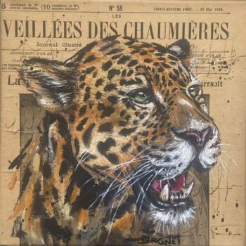 Schilderij getiteld "Petit jaguar" door Fabienne Dagnet, Origineel Kunstwerk, Acryl Gemonteerd op Frame voor houten brancard