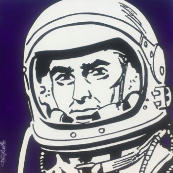 Painting titled "The Astronaut" by Philippe Dailler, Original Artwork, Acrylic Mounted on Wood Stretcher frame